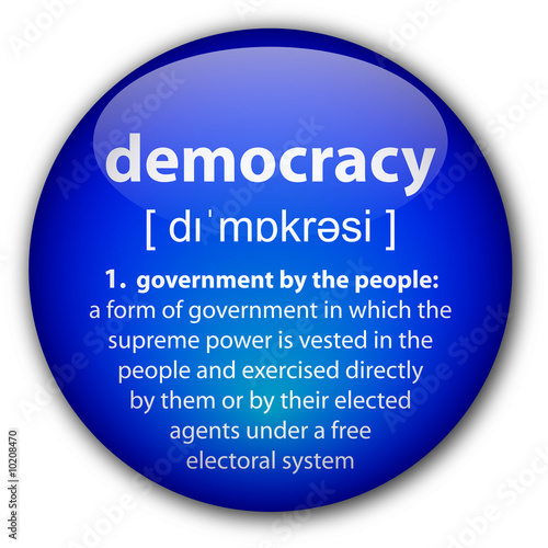 "Democracy" button with definition