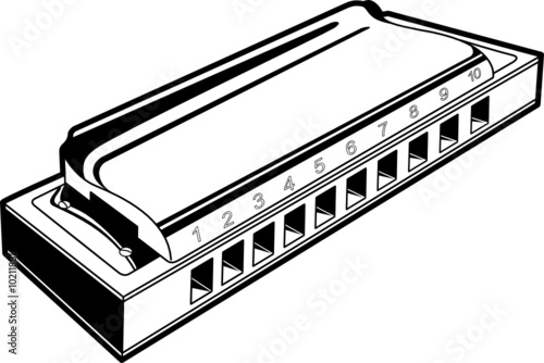 Harmonica in black and white lines photo