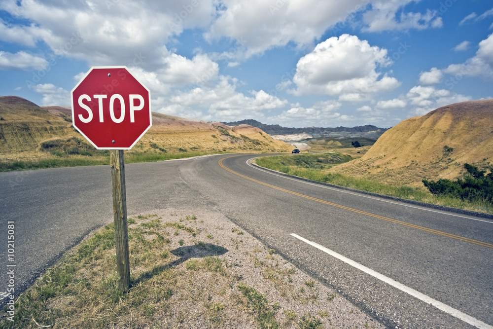 Stop sign in Badlands National Park