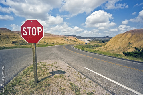 Stop sign in Badlands National Park