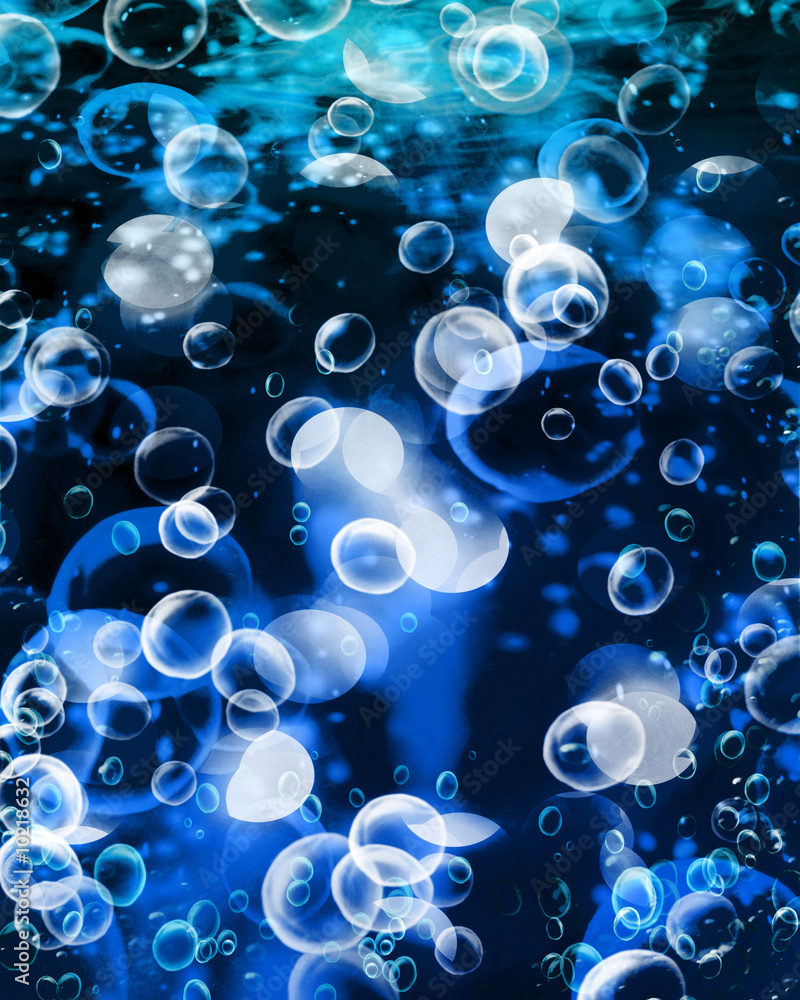 Air bubbles on a dark blue background