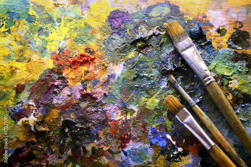Bild auf Leinwand palette with paintbrushes