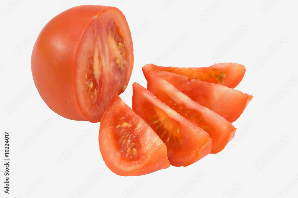 Sliced tomato isolated on white.