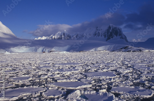 Panoramic view on antarctic snow mountains