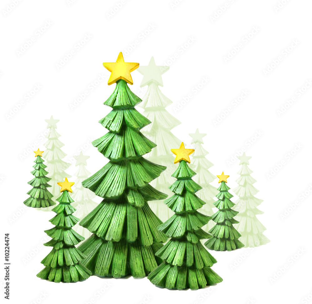 Fototapeta premium Whimsical christmas trees against a white background