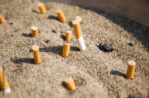 Ash-tray with cigarettes and sand.