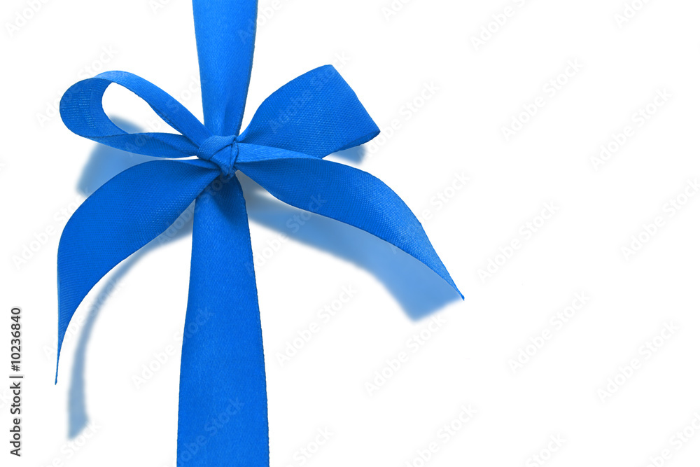 Blue decorative bow ribbon with relection on white background Blue decorative bow ribbon with relection on white background