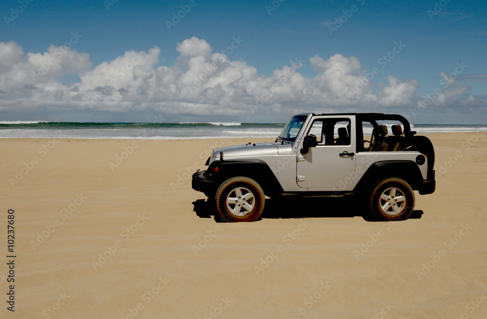 Nice simple Image of a Vehicle on the sand In Kauai Nice simple Image of a Vehicle on the sand In Kauai