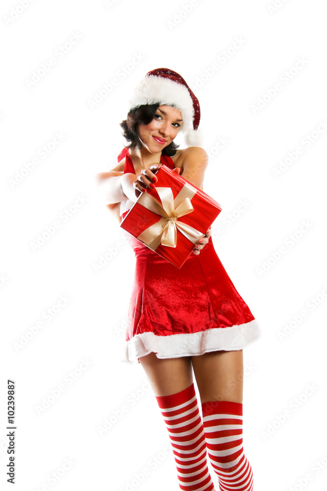 christmas woman with a gift isolated on white background christmas woman with a gift isolated on white background
