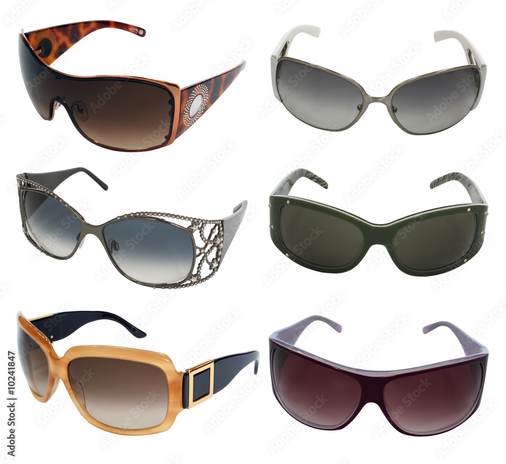 collection of sunglasses isolated on white