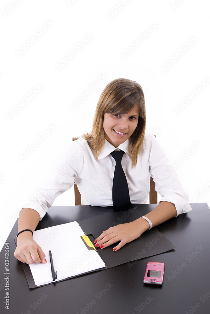 Young businesswoman at work, isolated over white background Young businesswoman at work, isolated over white background