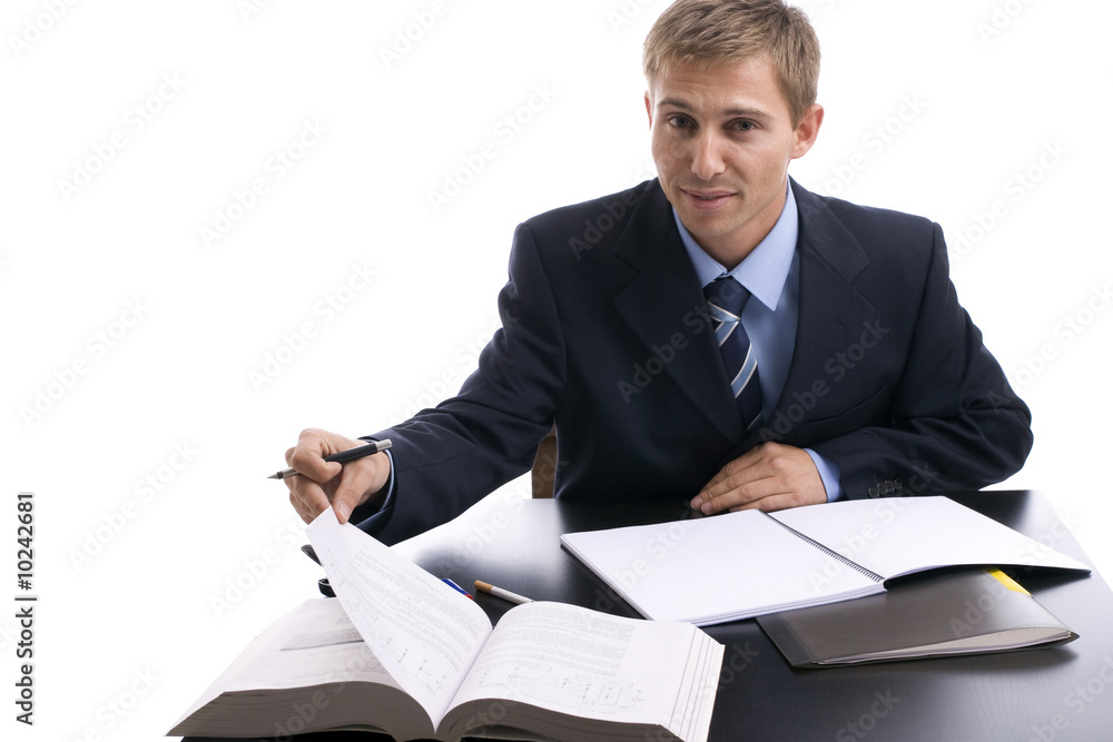 young businessman at work, isolated over white young businessman at work, isolated over white