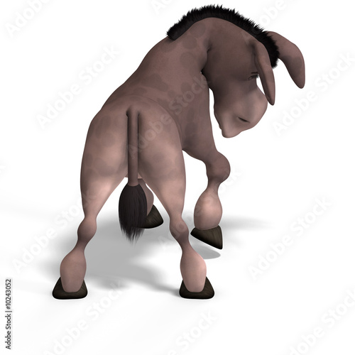 Fototapet sweet cartoon donkey with pretty face over white and clipping Pa