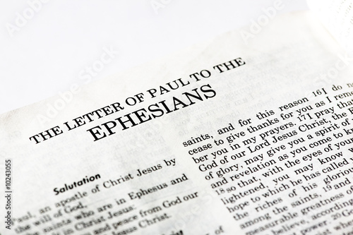 A macro detail of the book of Ephesians photo