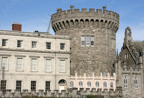 Dublin castle wall - old landmark in Irish capital city