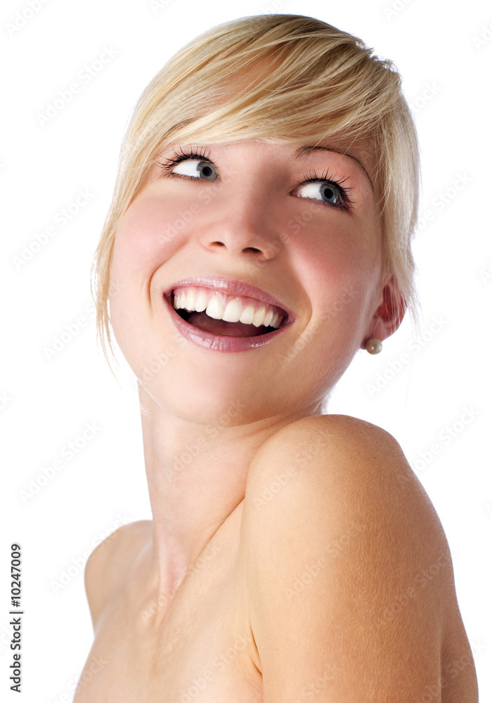 Young blonde woman with blue eyes close up Young blonde woman with blue eyes close up