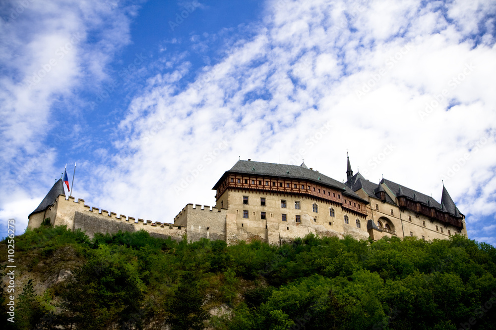 Medieval Karlstein castle on the hill. Czeck Republic
