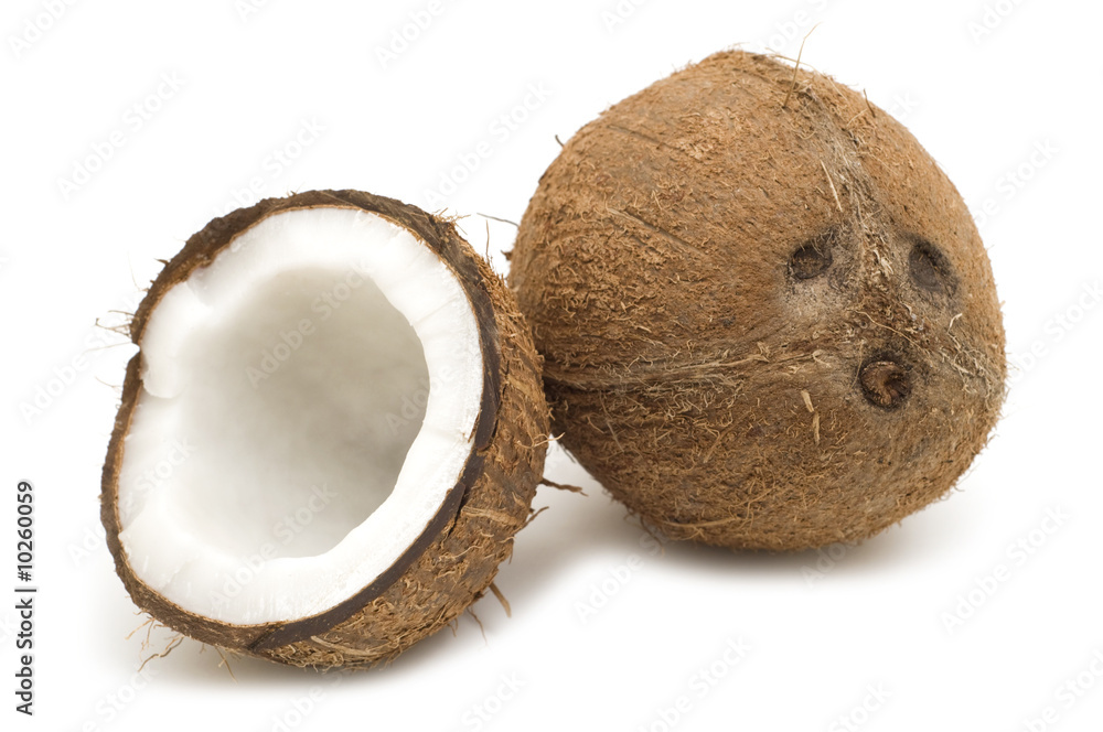 open coconut on white background open coconut on white background