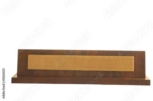 Photography Isolated blank wooden  nameplate isolated on white background