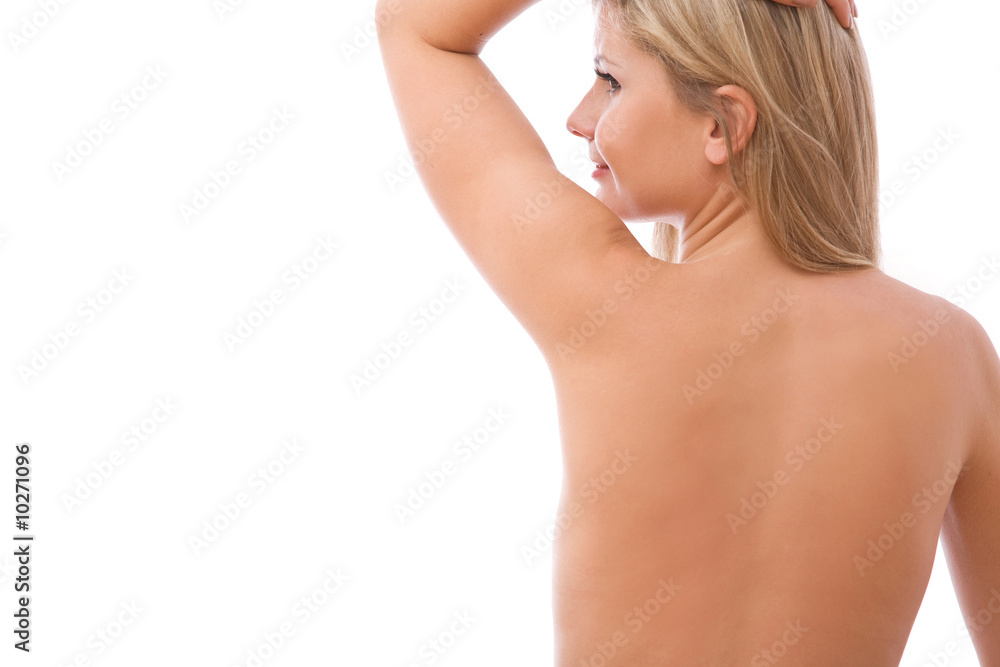Fototapeta premium spa massage concept with a beautiful woman from back on white