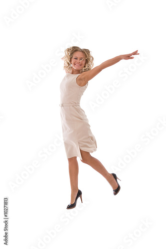 very happy businesswoman jumping high with a smile