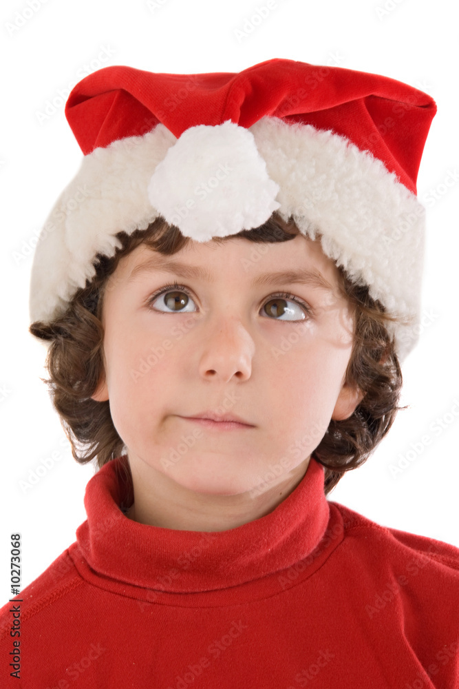 Funny boy with red hat of Christmas on a over white background Funny boy with red hat of Christmas on a over white background