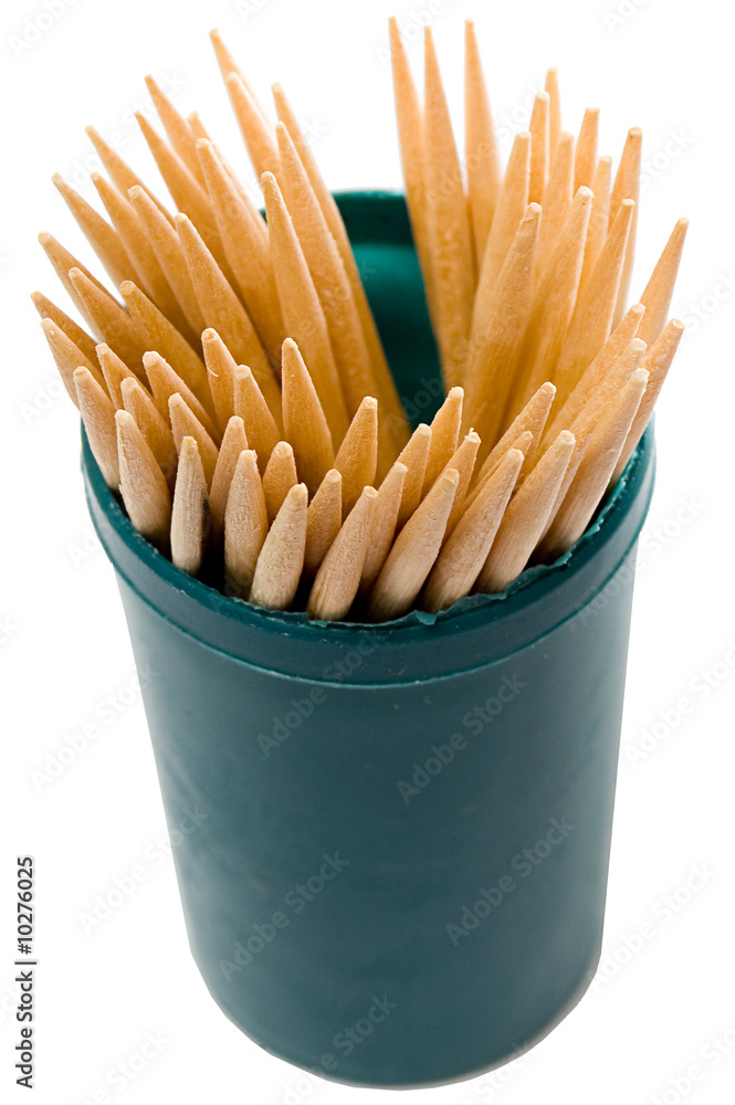 Wooden toothpicks in green container Wooden toothpicks in green container