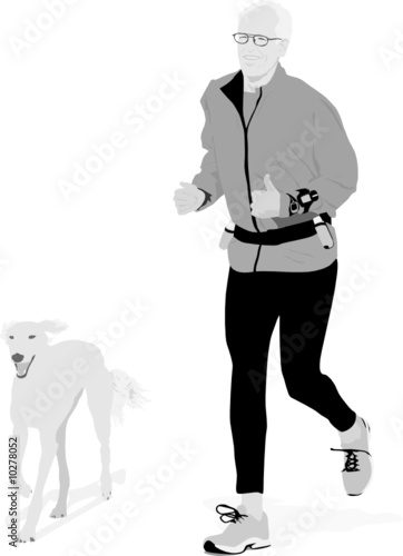 senior jogging with his dog