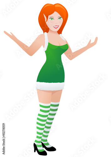 Elfe en robe verte accueille (détouré)