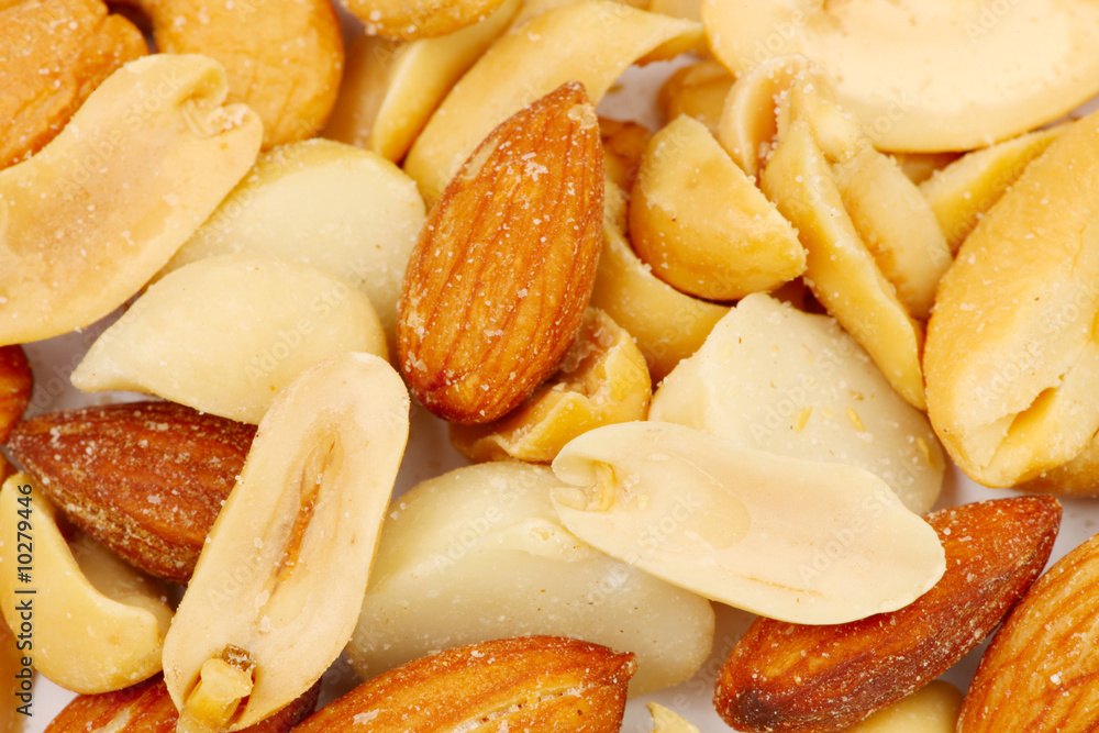 Macro texture of some mixed cocktail nuts Macro texture of some mixed cocktail nuts