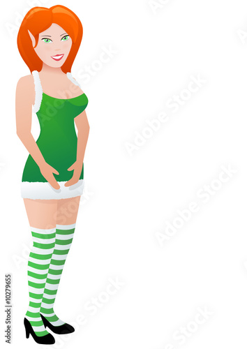 Elfe en robe verte debout (détouré)
