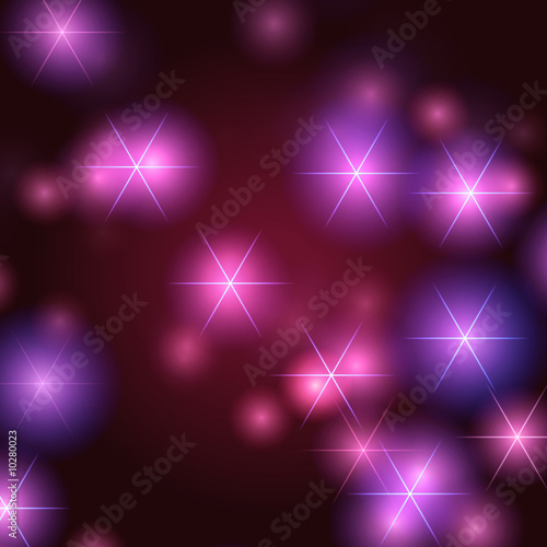 white stars over violet, pink, blue background, lights, gleams