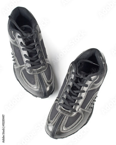 Black jogging shoes on a white background