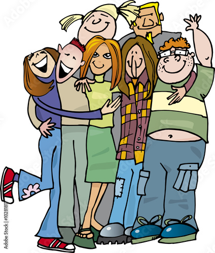 school teens group huging