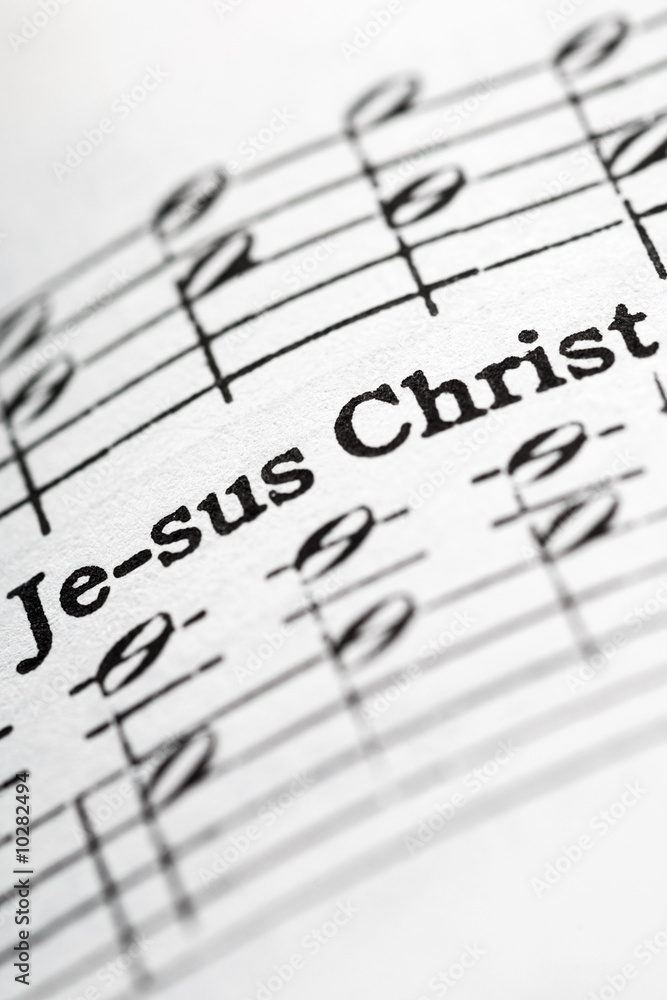 a detail from the hymnal with the words: Jesus Christ a detail from the hymnal with the words: Jesus Christ