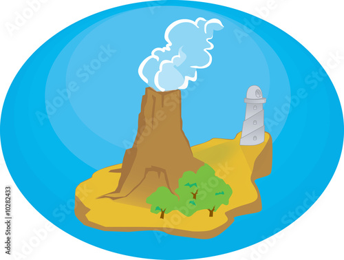 island illustration with volcano in remote location photo