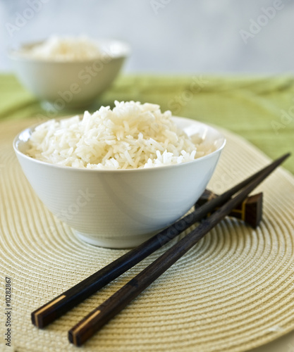 two bowls of plain rice and chopsticks #10282867