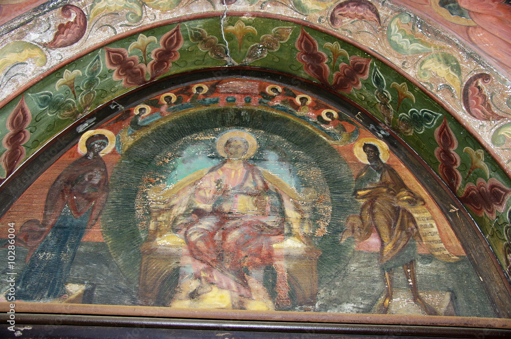 Fresque peinte, haut de porte, Eglise russe.