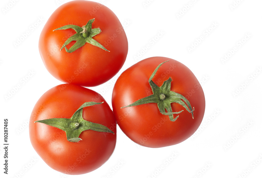 Three ripe red tomatoes isolated on white background Three ripe red tomatoes isolated on white background
