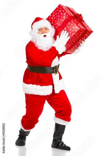 Happy Christmas Santa with gifts. Over white background.