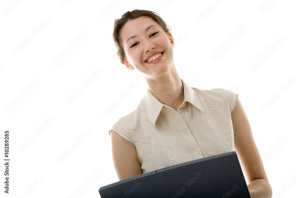 attractive young woman with laptop on the white attractive young woman with laptop on the white