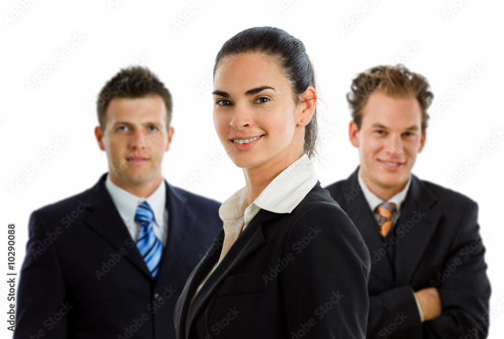 Team portrait of smiling business people, white background. Team portrait of smiling business people, white background.