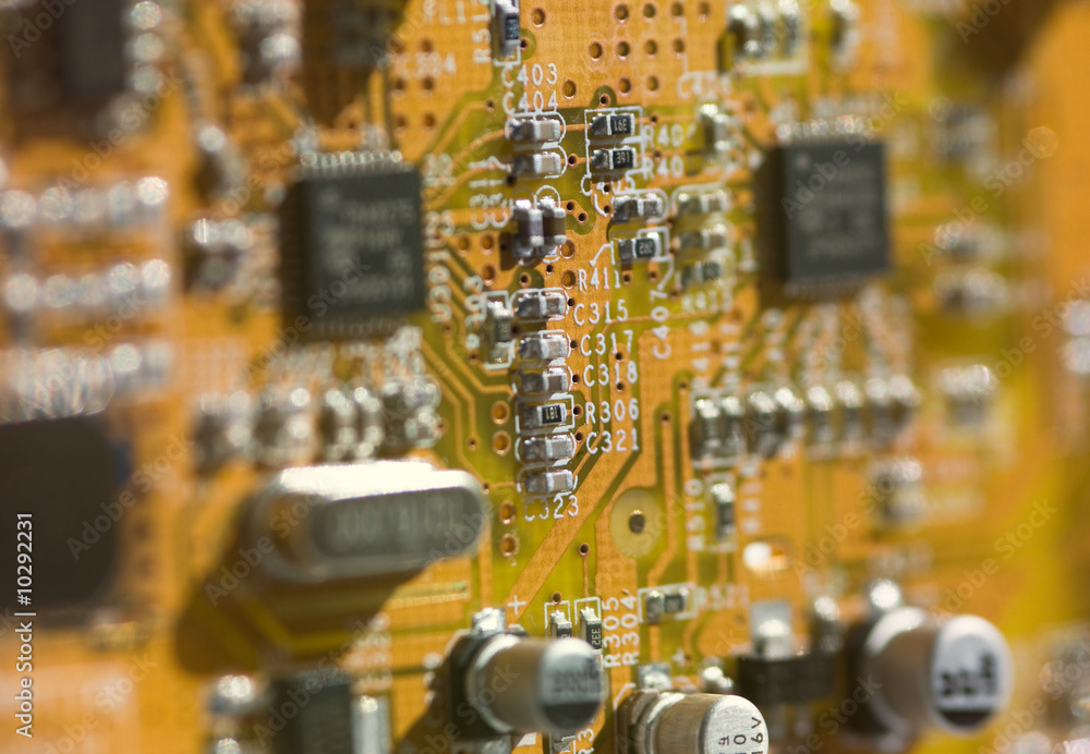 Computer board with componets and selective depth of field. Computer board with componets and selective depth of field.