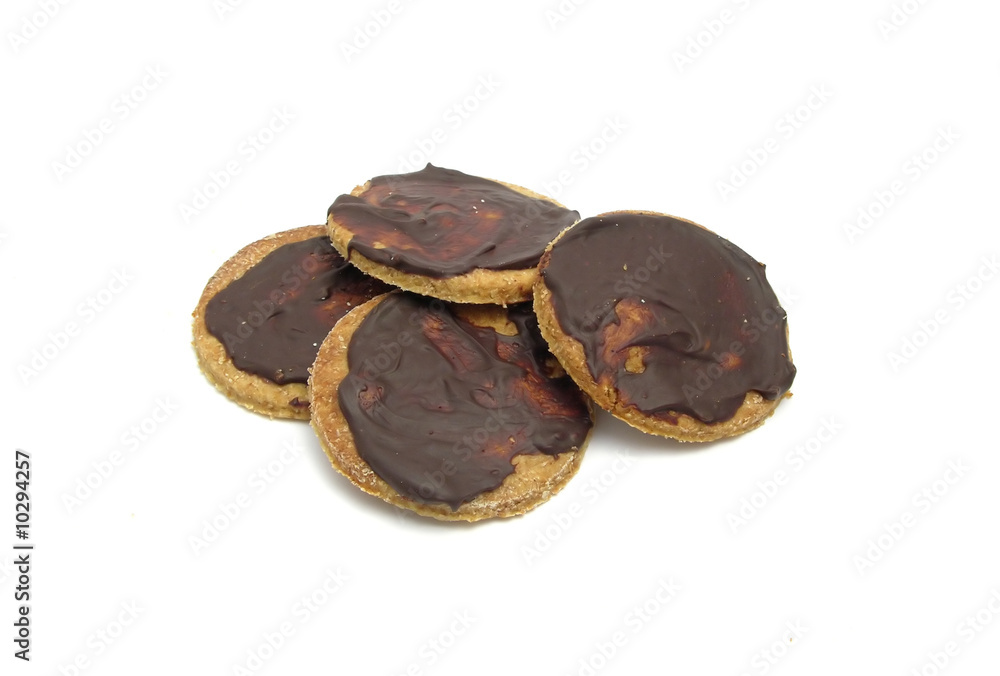 Selbstgemachte Vollkornplätzchen mit Schokoladenguss Selbstgemachte Vollkornplätzchen mit Schokoladenguss