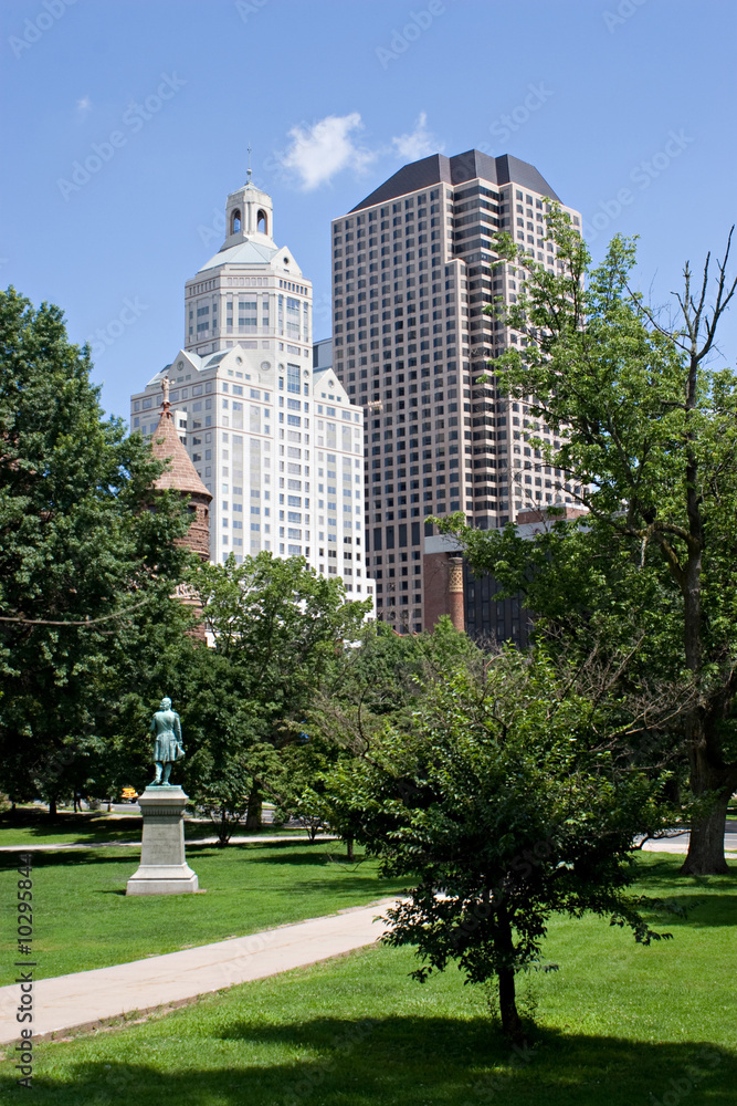The Hartford Connecticut city skyline from Bushnell Park.
