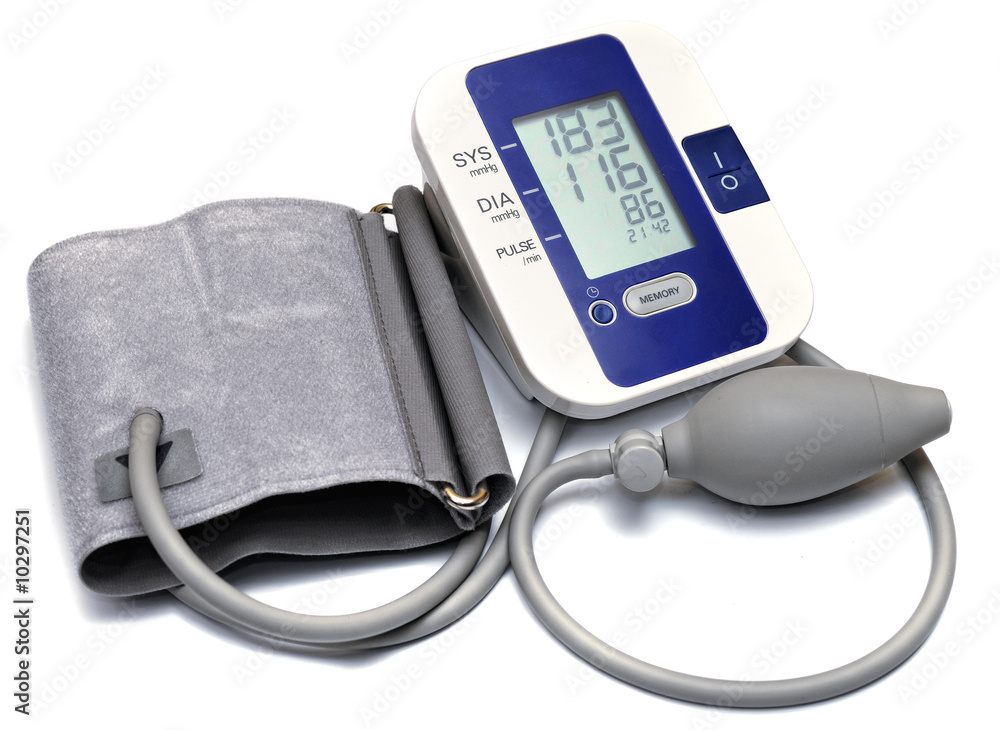 Digital blood pressure manometer on white background. Digital blood pressure manometer on white background.