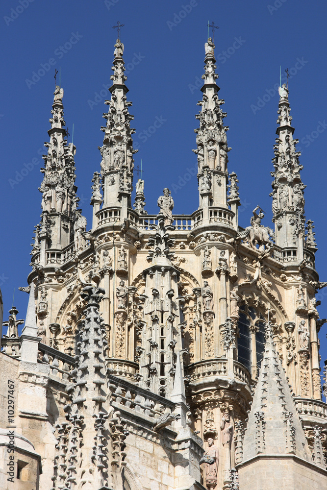 Tower of medieval cathedral in Burgos, Castilia, Spain