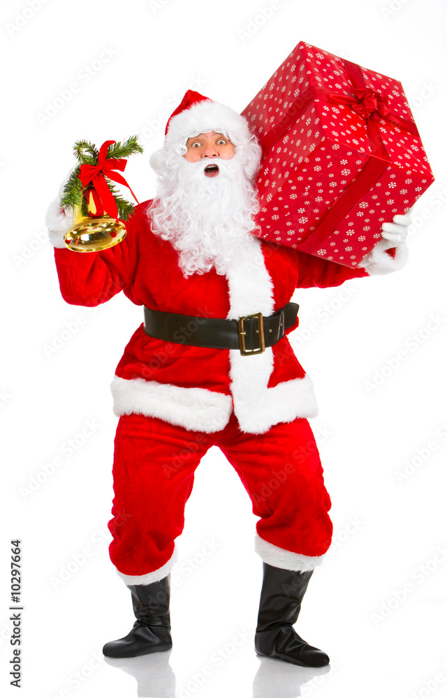 Happy Christmas Santa with gifts. Over white background. Happy Christmas Santa with gifts. Over white background.