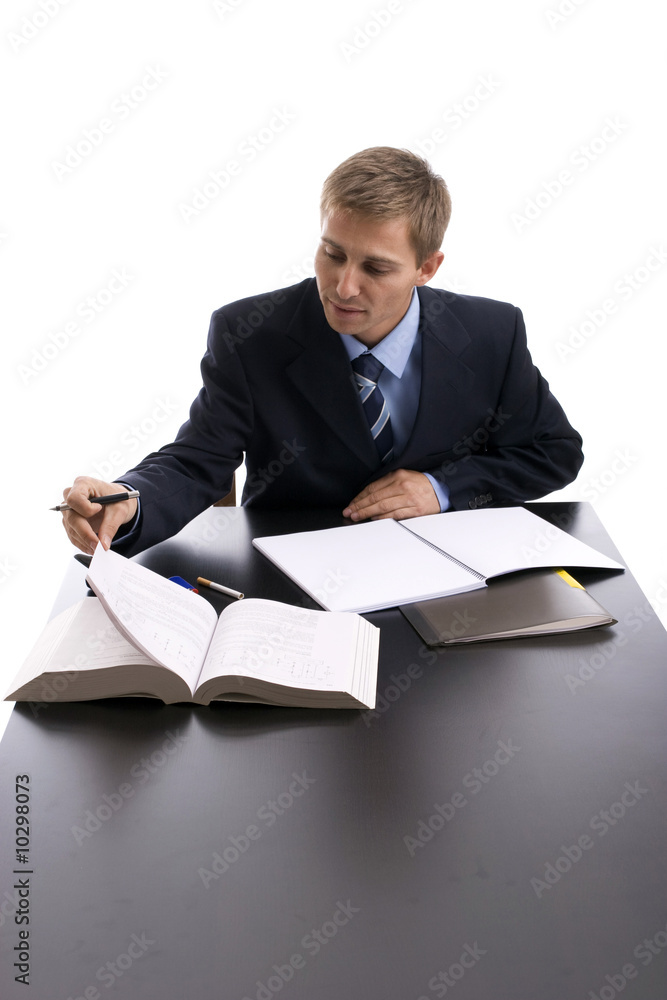 young businessman at work, isolated over white young businessman at work, isolated over white