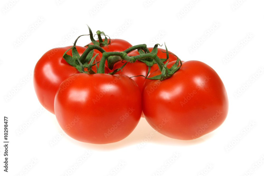 Five fresh tomatoes - vegetables isolated on white Five fresh tomatoes - vegetables isolated on white